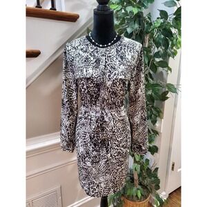 Jennifer Lopez Women Black White Long Sleeve Round Neck Knee Length Dress Size 4